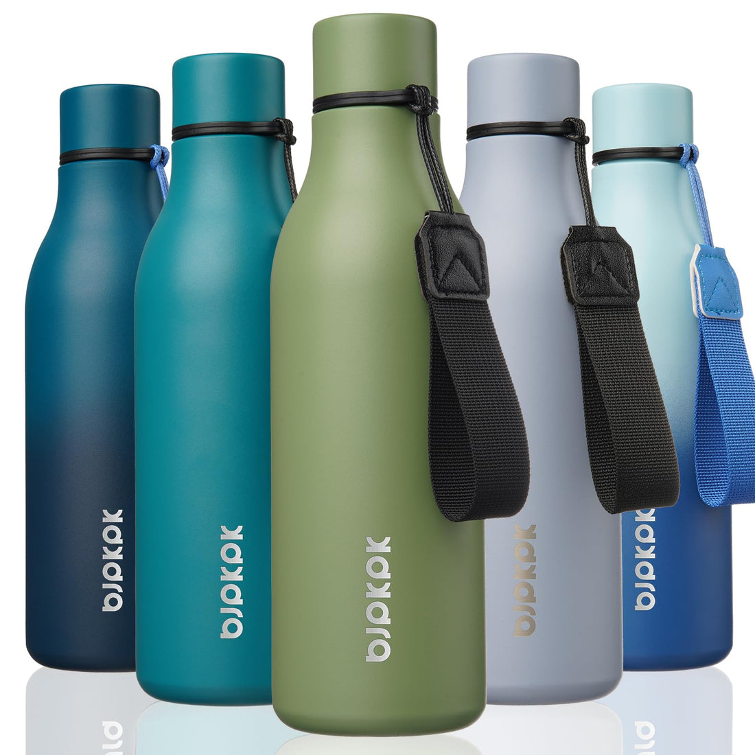 Stainless Steel Insulated Water Bottle with Strap, Forest Green, 18 oz.