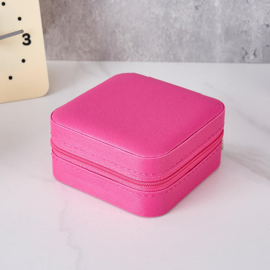 Portable Pink Leatherette Travel Jewelry Organizer Case