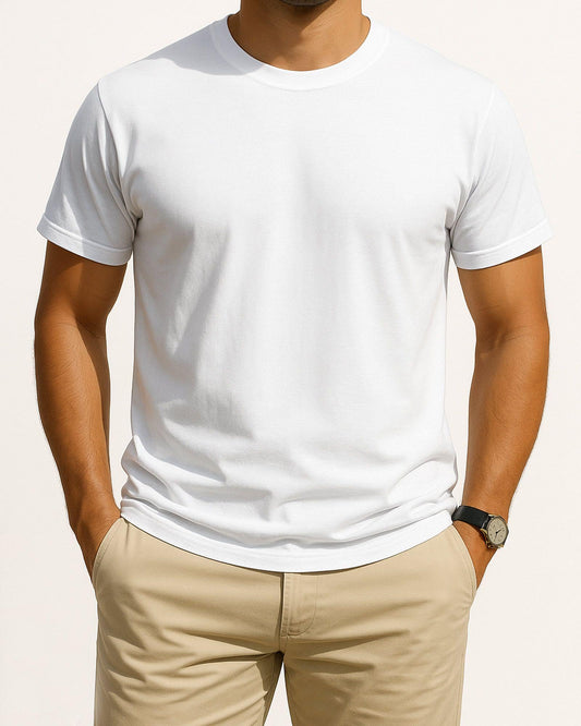White Crew Neck T-Shirts for Men