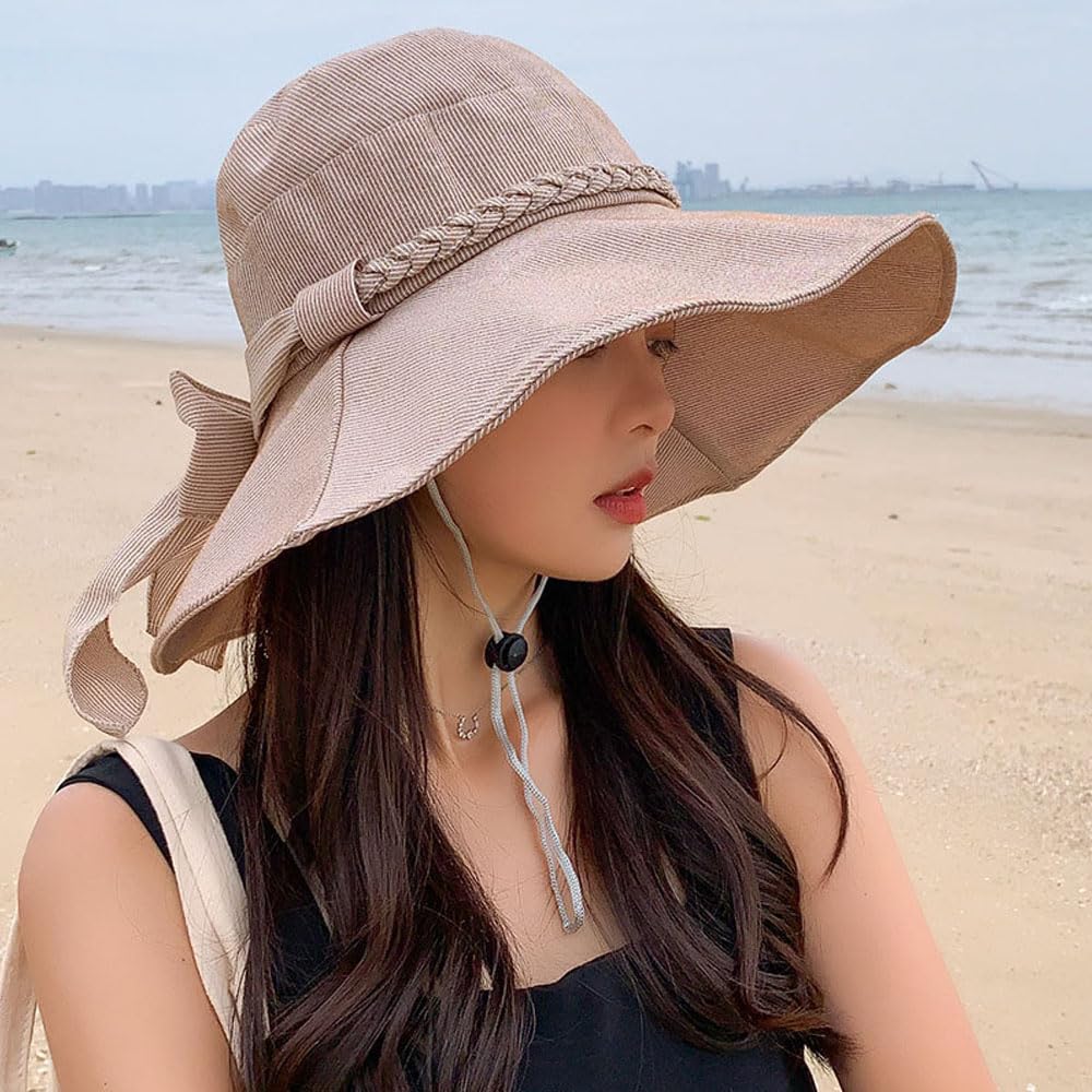 Summer Sun Hat with Large Brim and Bow for Women