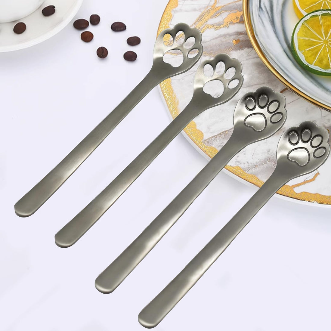 Cute Cat Paw-Shaped Stainless Steel Stirring Spoon for Desserts and Tea.