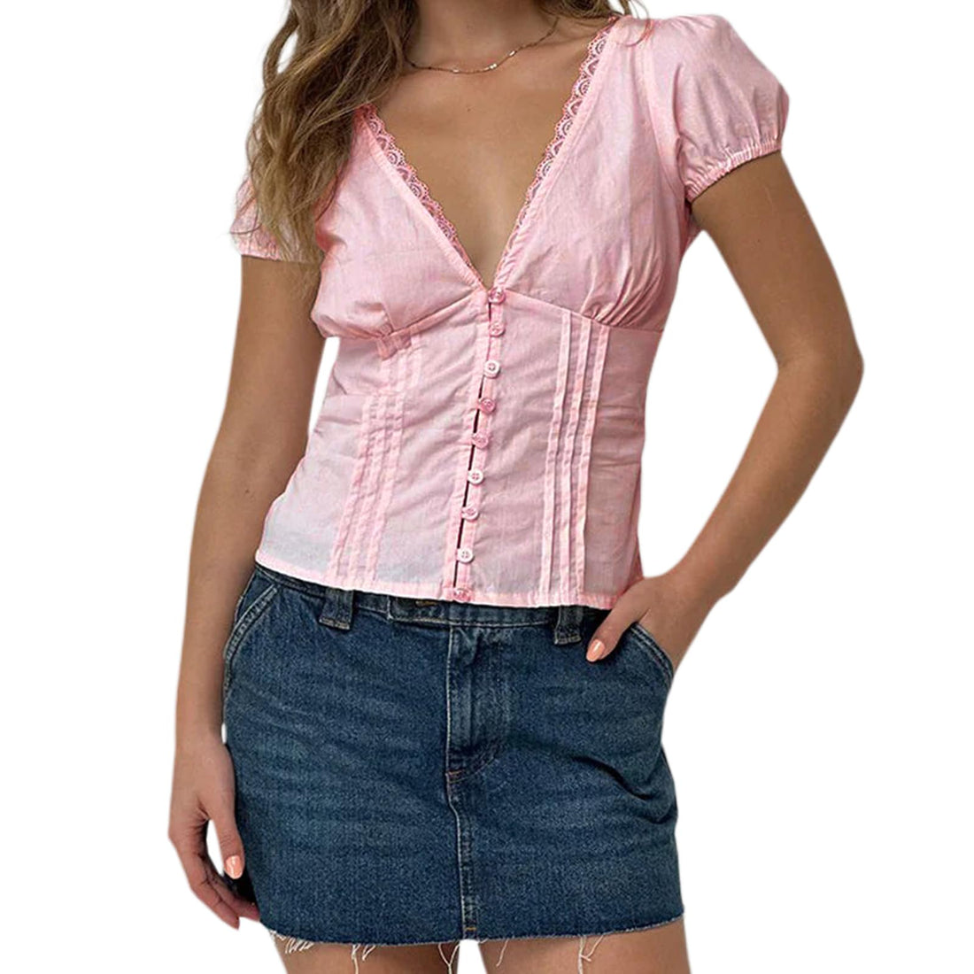 Women's Gothic Puff Sleeved Lace Hem Tops