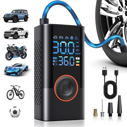 Portable Tire Inflator with Digital Pressure Gauge and 3X Fast Inflation.