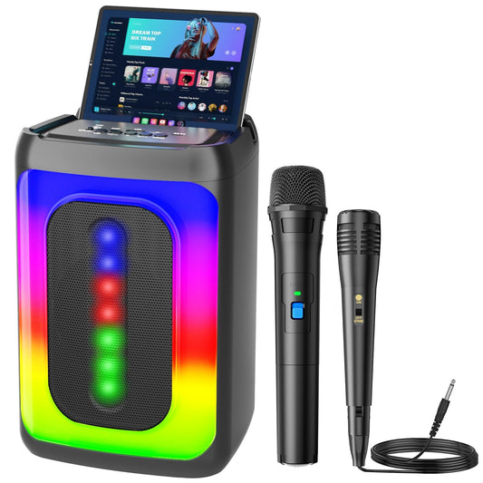 Karaoke Machine for Adults ⁘ Kids, Portable Bluetooth Speaker with 1 Wireless Karaoke Microphone and 1 Wired Mic, Pa ...