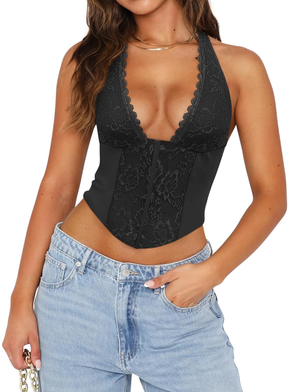 Sexy Lace Halter Neck Crop Top