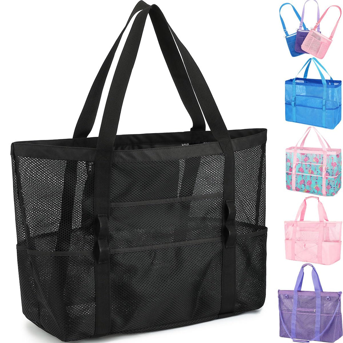 Large Beach Bags with Pockets for Families or alternatively Beach Totes With Zip pockets For famil...