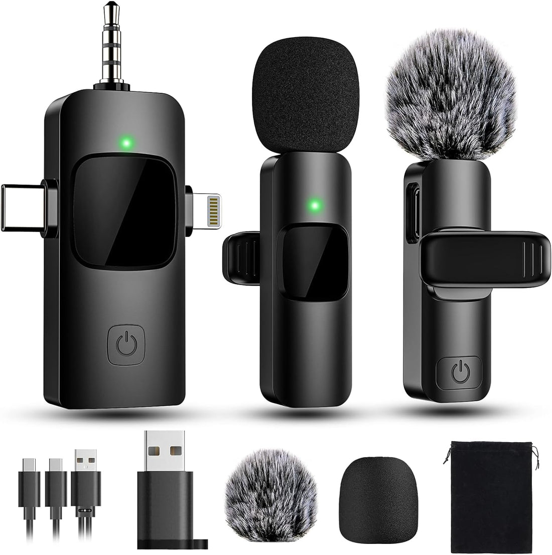 4 in 1 Mini Microphone Wireless Lavalier Microphone for iPhone Android Computer Laptop Camera USB-C,2.4G Ultra-Low ...