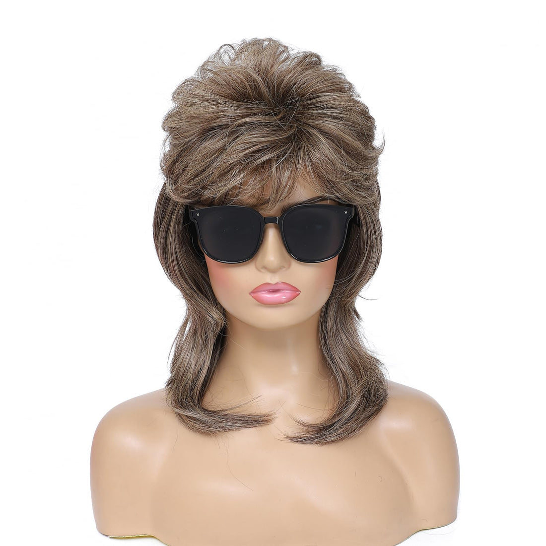 Light Brown Fluffy 80s Mullet Wig for Women