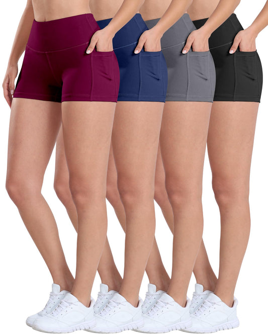 ATHVOTAR 4 Pack Spandex Yoga Shorts with Pockets for Women 3'' / 5'' / 8'' High Waist Biker Tummy Control ...