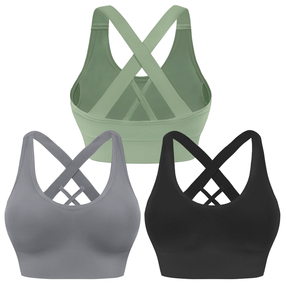 Evercute Sports Bra for Women Padded Medium Support Criss Cross Strappy Bras Seamless High Impact Yoga Exercise ...