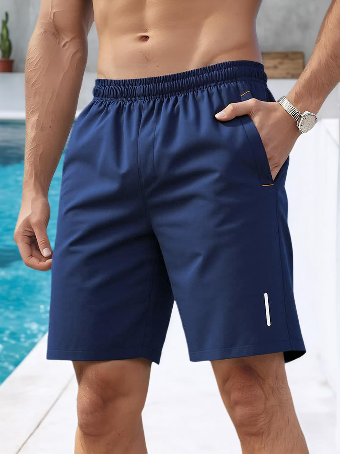 Navy Blue Gym Shorts with Pockets for Men