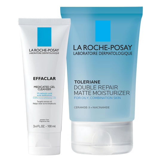 La Roche-Posay Acne Treatment Set for acne-prone skin with moisturizer.