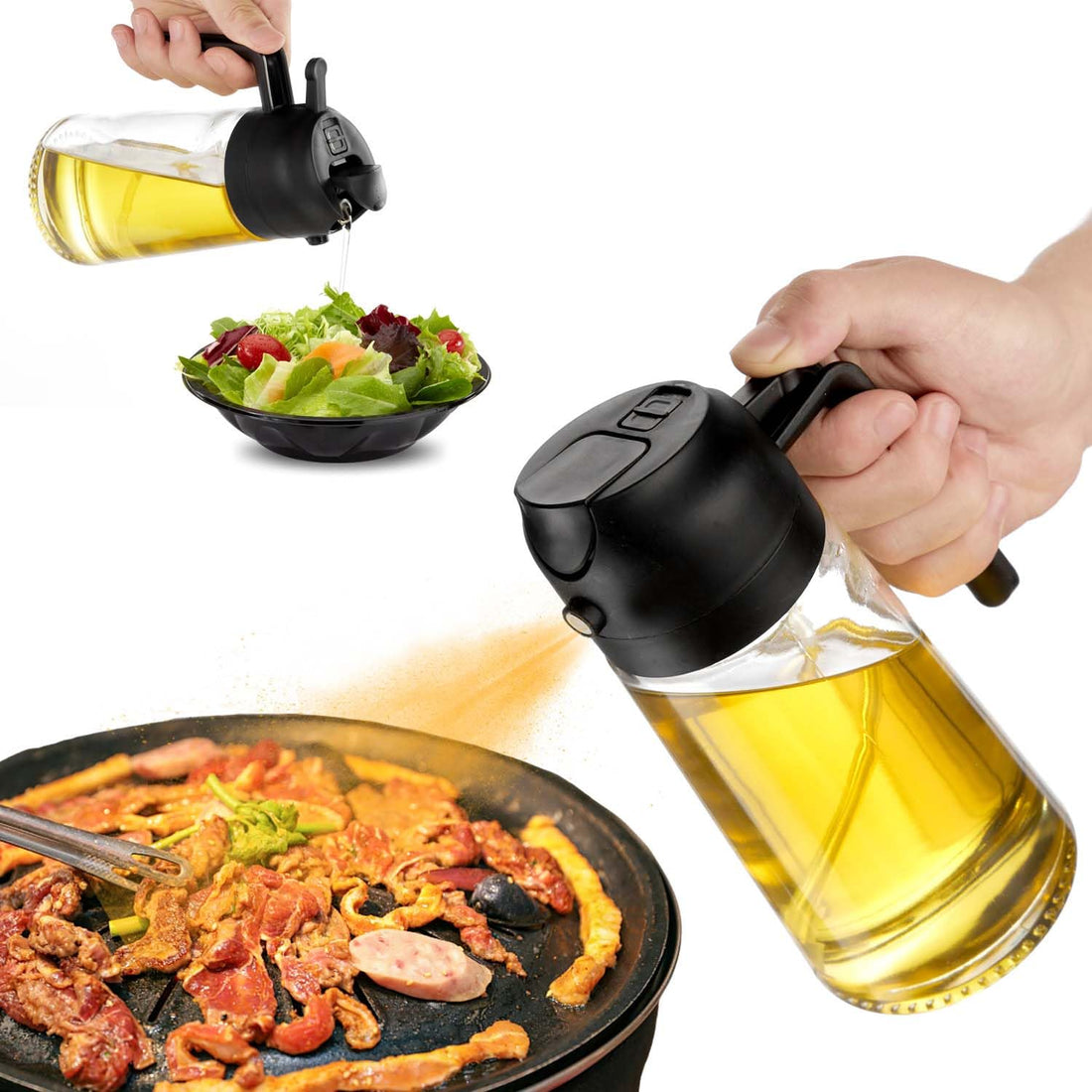 JULEHUI 16oz Oil Sprayer for Cooking - 2 in 1 Spray ⁘ Pour Olive Oil Dispenser - 470ml Glass Spray Oil Bottle - Kitchen ...