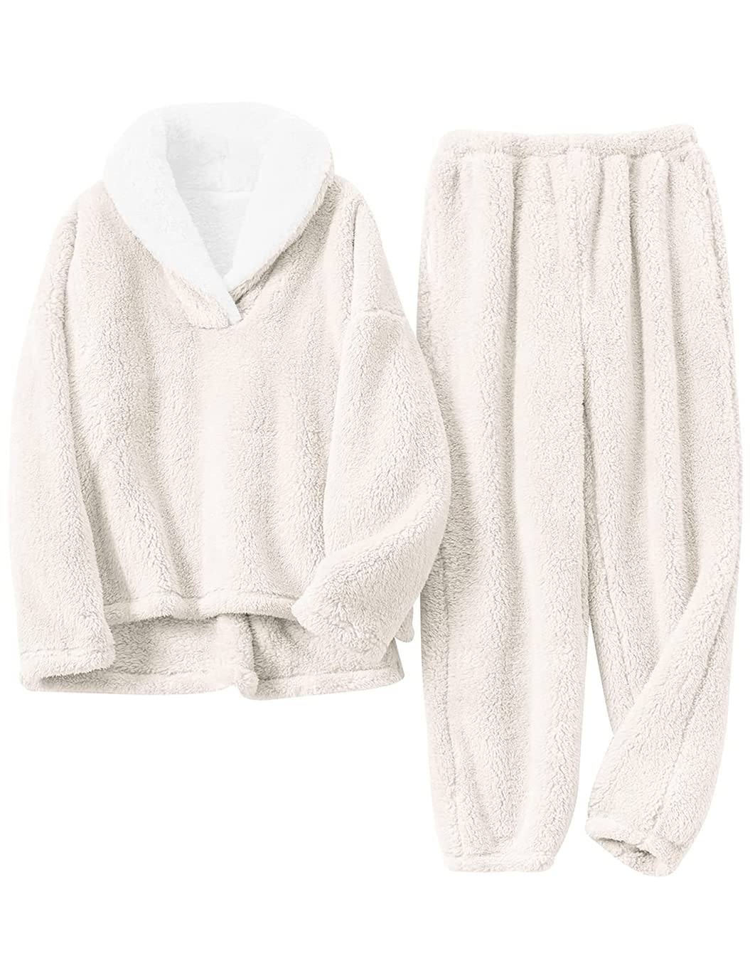 Cozy Women's Fluffy Loungewear Sleep Set with Long Sleeve Pullover.