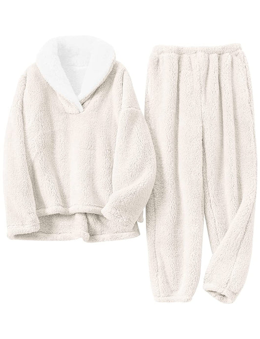 Cozy Women's Fluffy Loungewear Sleep Set with Long Sleeve Pullover.