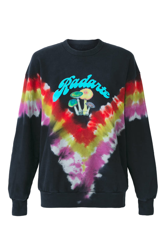 Vibrant Tie Dye Mushroom Pattern Print Radarte Graphic Sweatshirt.