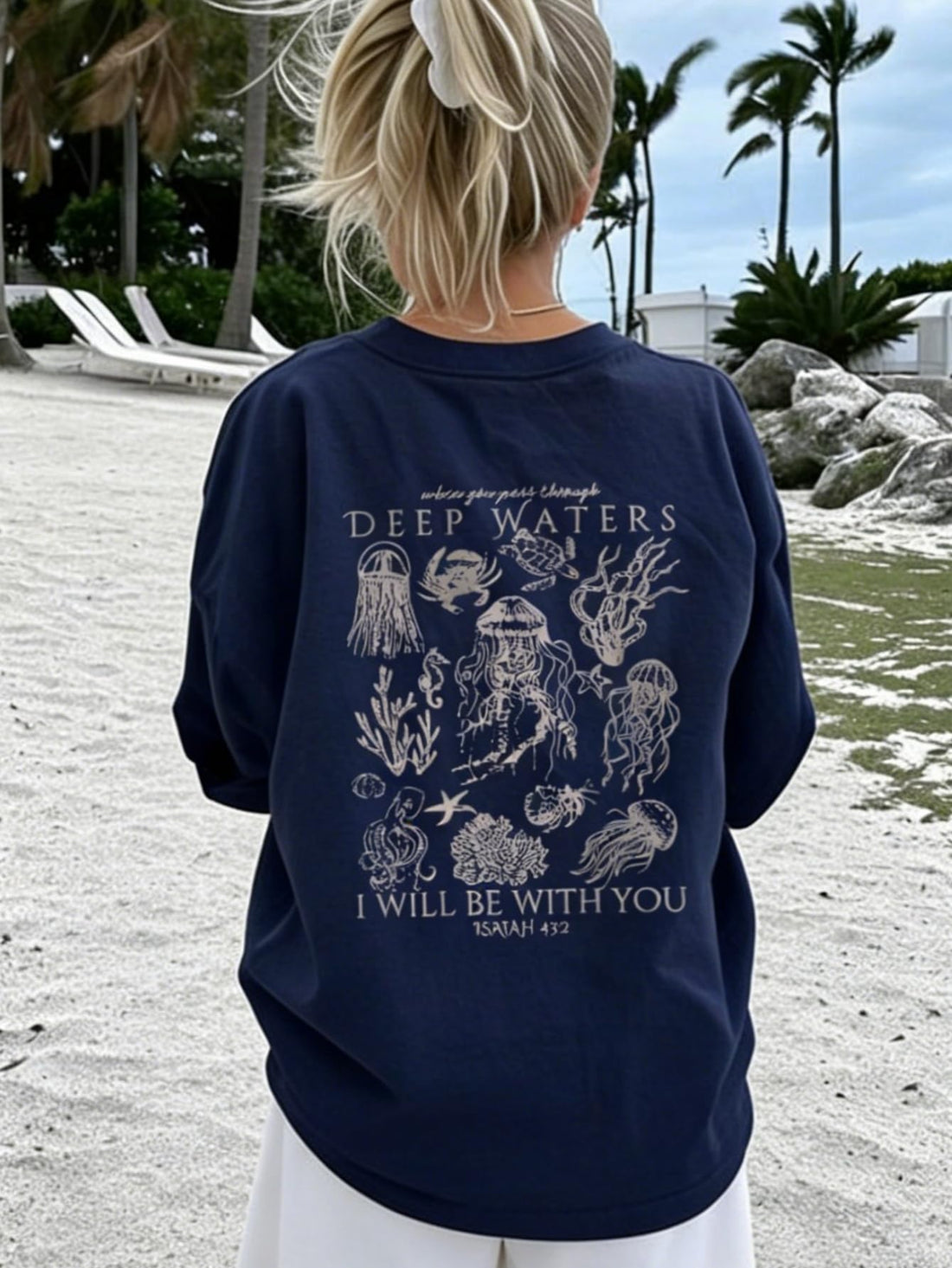 Navy Blue Women's Graphic T-Shirts Size XL