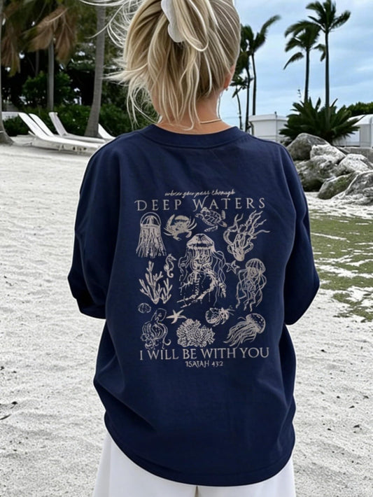 Navy Blue Women's Graphic T-Shirts Size XL