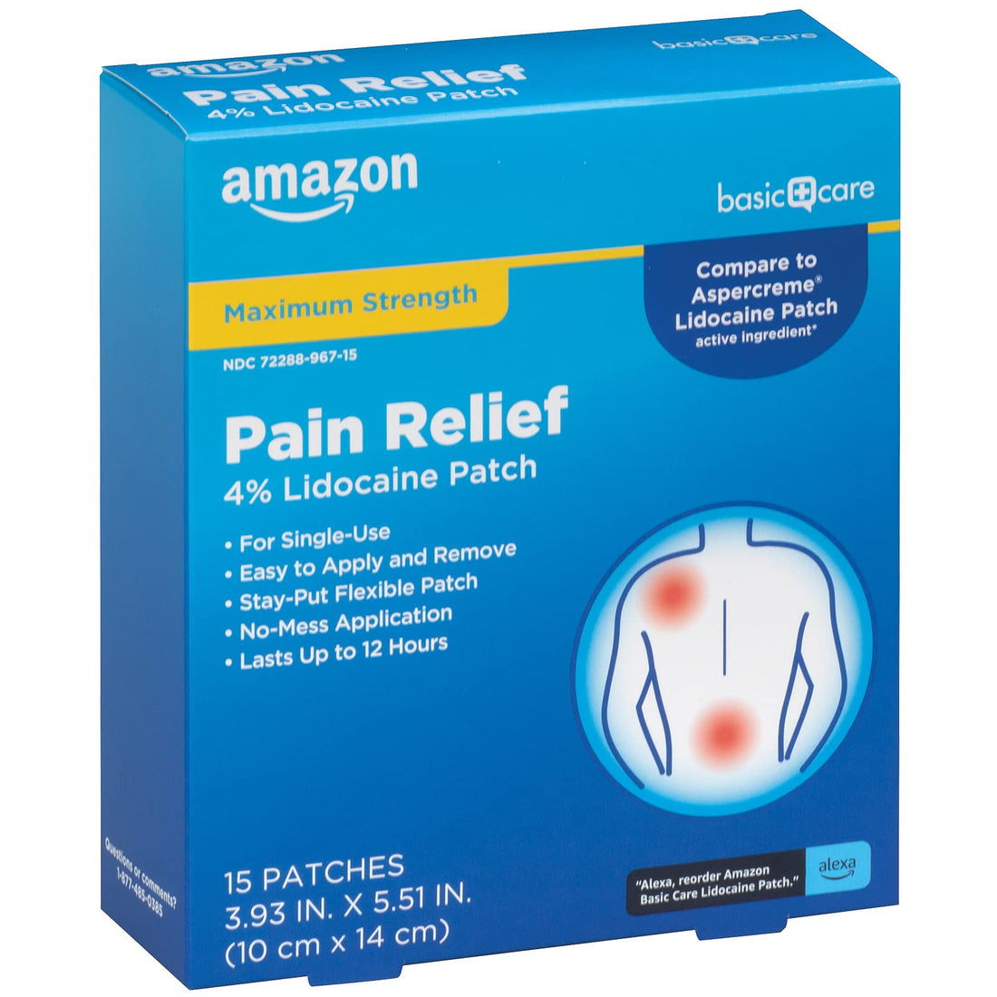 Pain Relief Patch with 4% Lidocaine, Maximum Strength, 15 Count