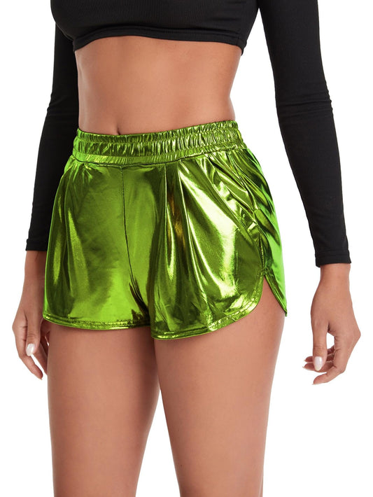 Dark Green Metallic Shorts for Women