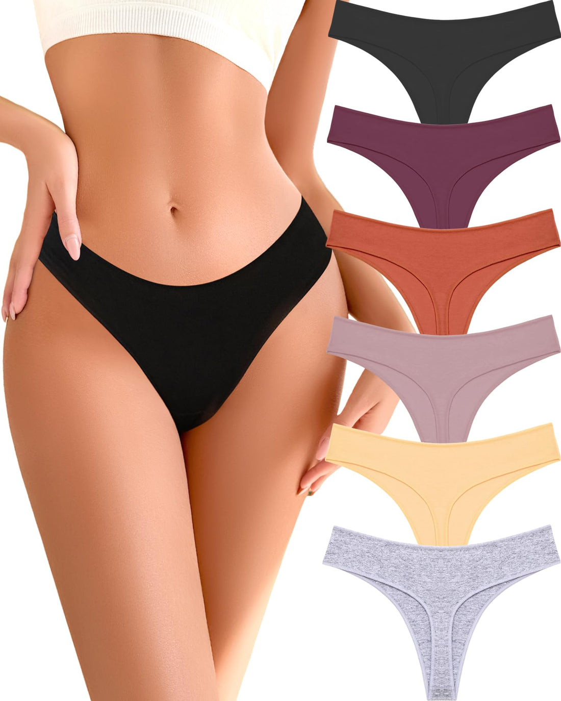 READY TO LOVE Cotton Underwear for Women Pack Breathable Thongs for Women Sexy Stretch Soft Womens Panties Thong ...