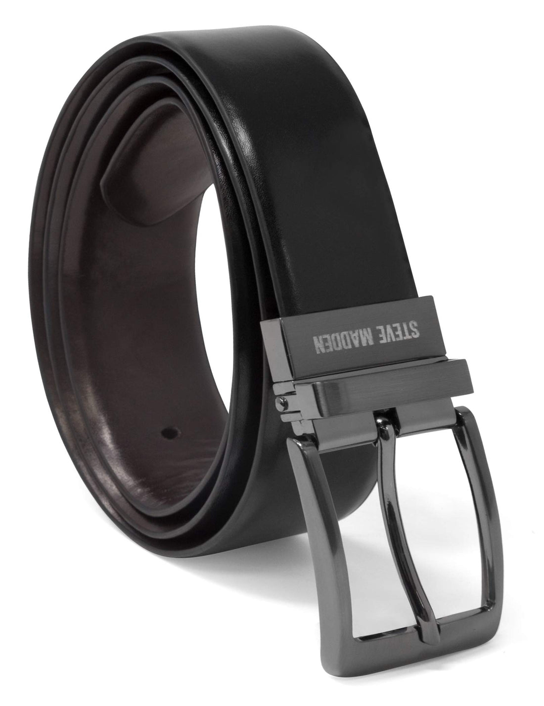 Steve Madden Men's Leather Belt in Black → Brown Burnished Style