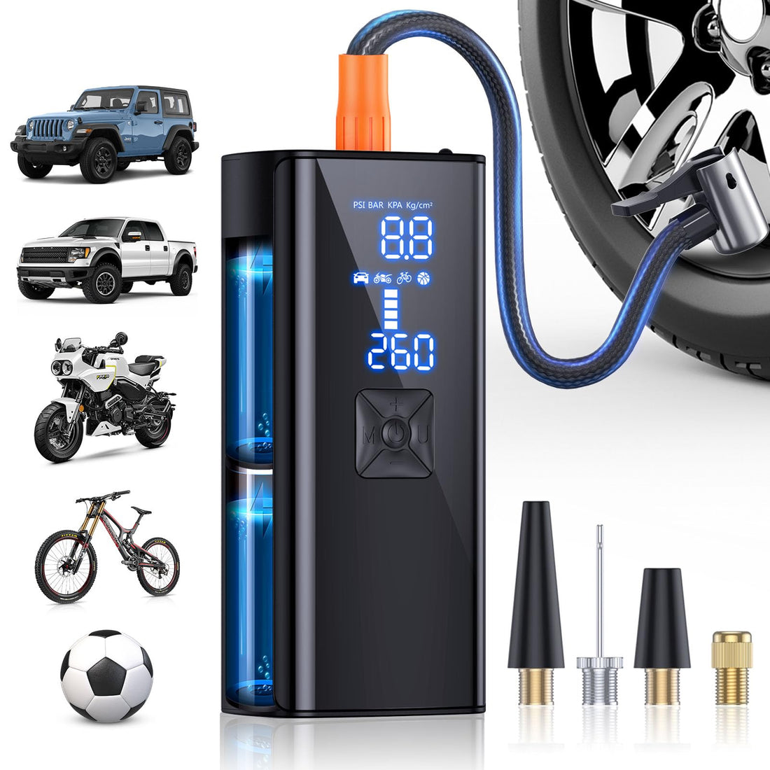 Tire Inflator Portable Air Compressor, 150PSI ⁘ 2X Faster Portable Air Pump with Digital Pressure Gauge, 25000mAh ...