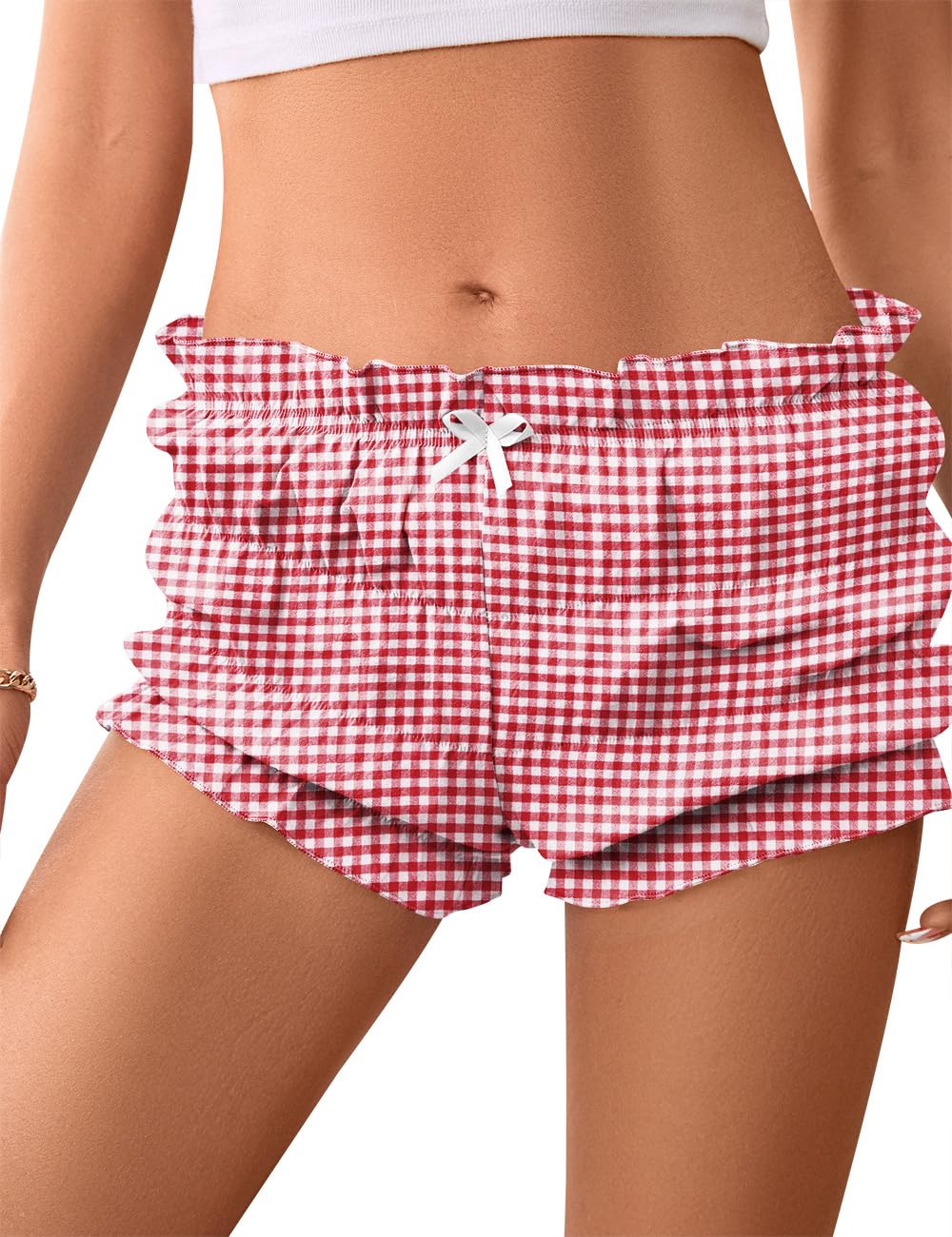 Rapbin Womens Ruffle Bloomer Shorts 2025 Low Rise Y2k Micro Mini Gingham Boxer Lounge Shorts Cute ...