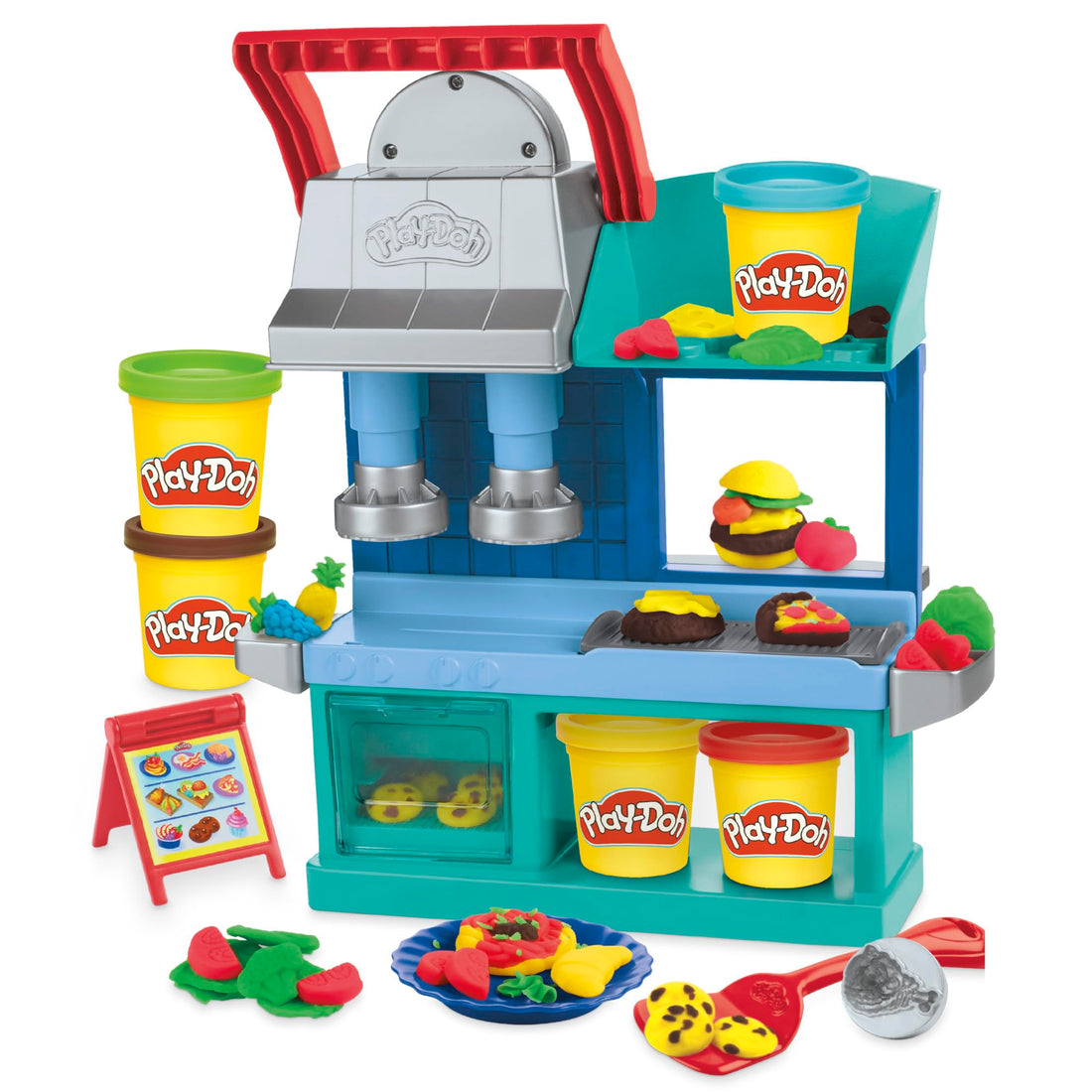 Play-Doh Kitchen Creations Busy Chef's Restaurant Playset, 2-Sided Play Kitchen Set, Preschool ...