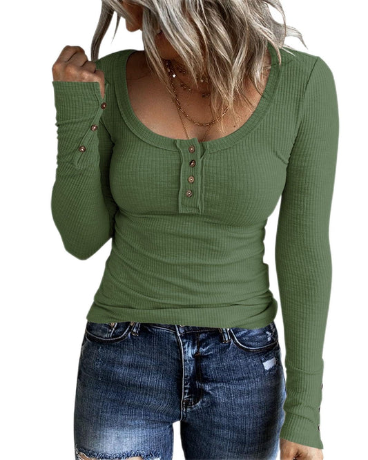 Women's Long Sleeve Henley Tops with Slim Fit Design