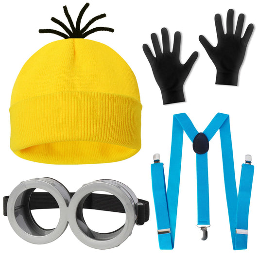 CONGRU 4 Pcs Halloween Costume Accessories Adults-Yellow Beanie hat/Goggles/Gloves/Suspenders for ...