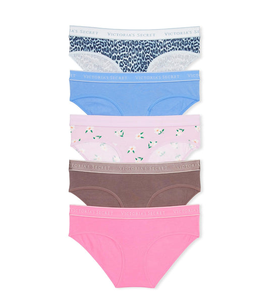 Victoria's Secret Women's Cotton Logo Hipster Underwear, Moderate Coverage Panties for Women, Multi Pack ...