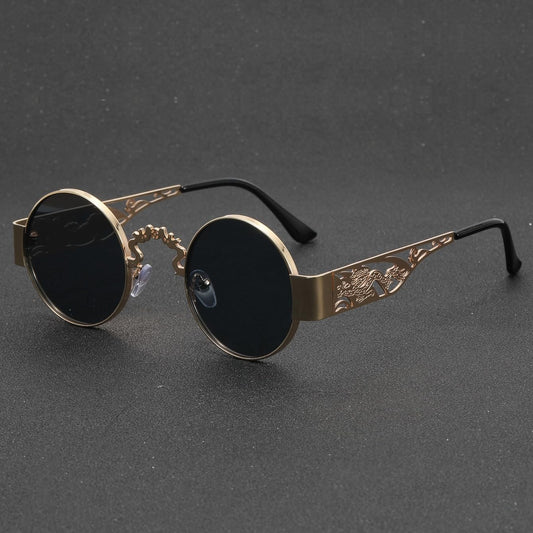 Men'S Vintage Copper Alloy Round Frame Sunglasses - Oversized Retro Round Eyewear (Golden color).