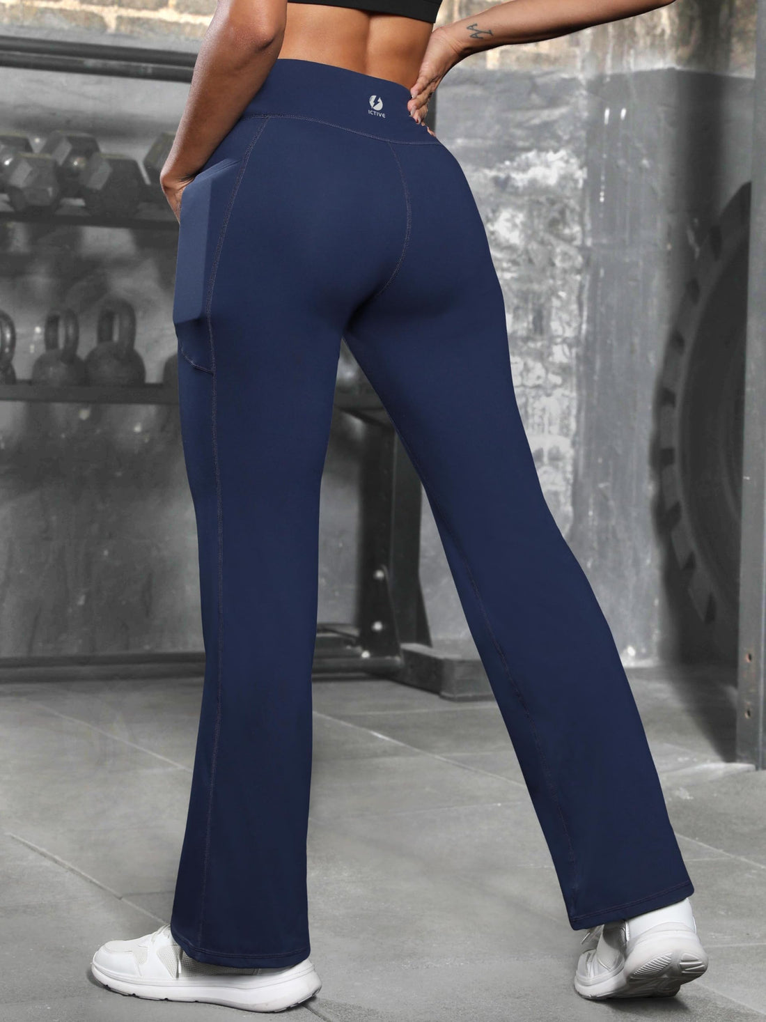 Empower Your Workout: Women's Dark Blue Bootcut Yoga Pants Available