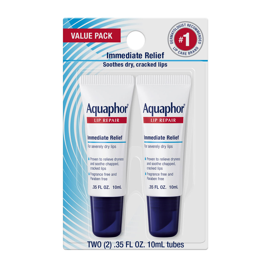 Aquaphor Lip Repair Tubes, Lip Ointment for Chapped Lips, Moisturizing Lip Balm, Two 0.35 ounce ...