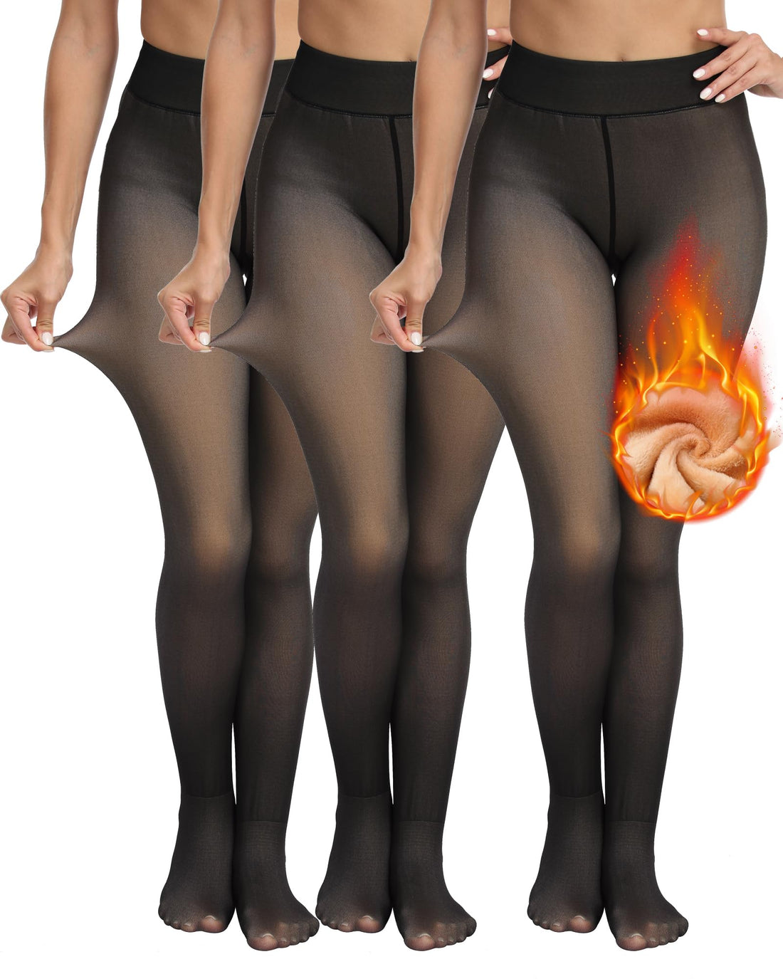 CHRLEISURE Women's Fleece Lined Tights - Fake Sheer Warm Pantyhose Thick Leggings.