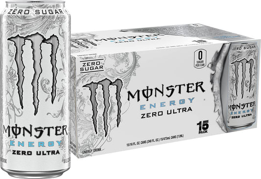 Monster Energy Zero Ultra, Sugar Free Energy Drink, 16 Fl oz (Pack of 15).