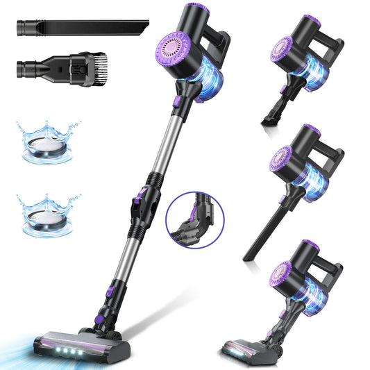 PRETTYCARELIFE Cordless Vacuum Cleaner, 6 in 1 Lightweight Stick Vacuum Self-Standing with Powerful Suction, 180° ...