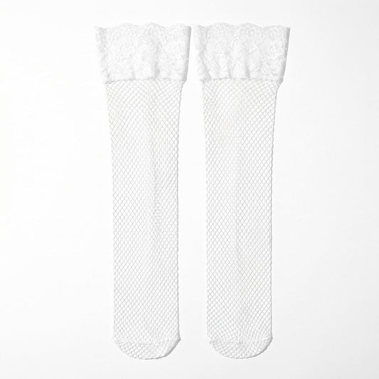 White Thigh High Netted Stockings for Layering