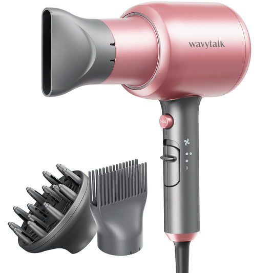 Wavytalk Ionic Hair Dryer Blow Dryer with Diffuser ⁘ Comb for Curly Hair Professional 1875W High ...