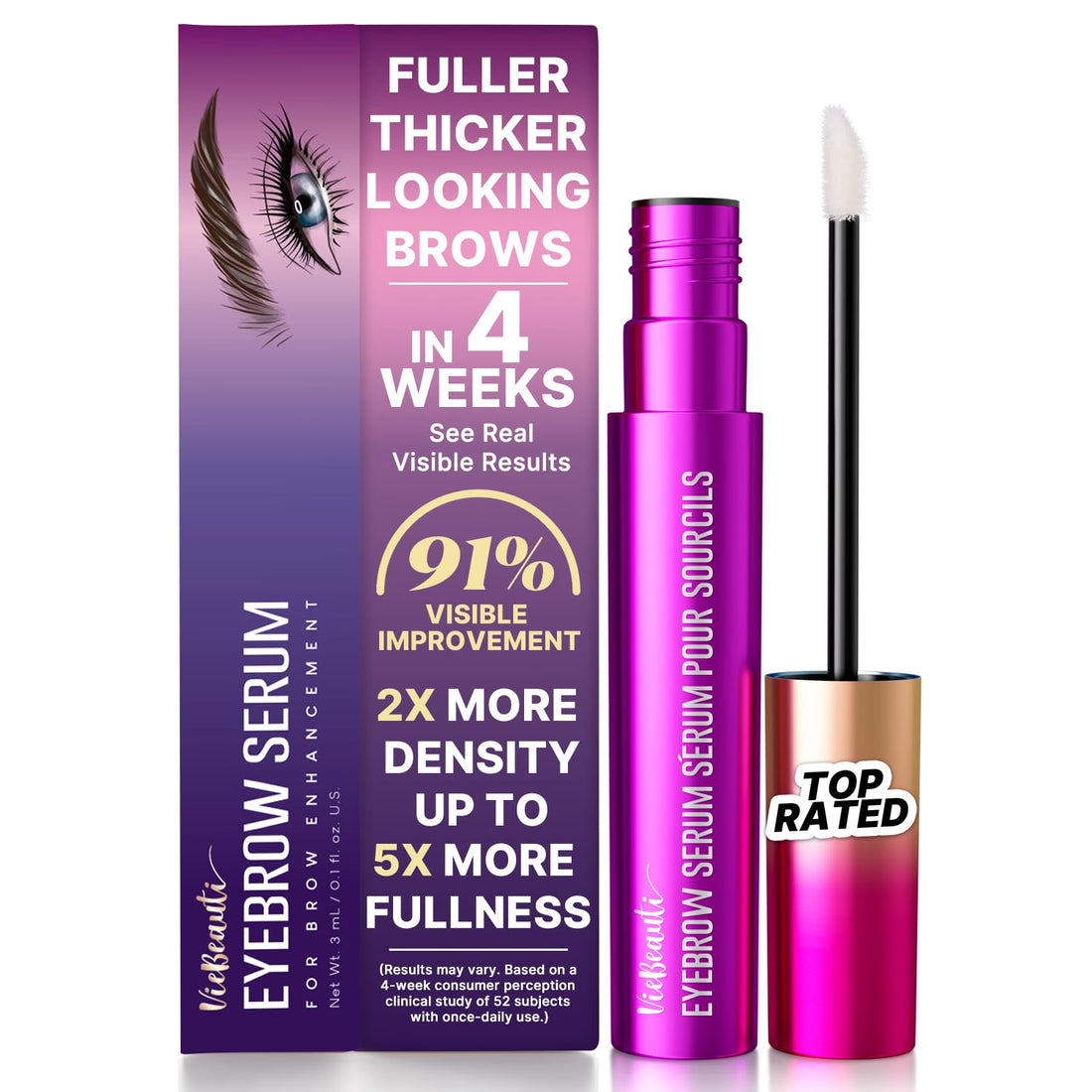 VieBeauti Eyebrow Growth Enhancer Serum for Fuller, Thicker Eyebrows Naturally.