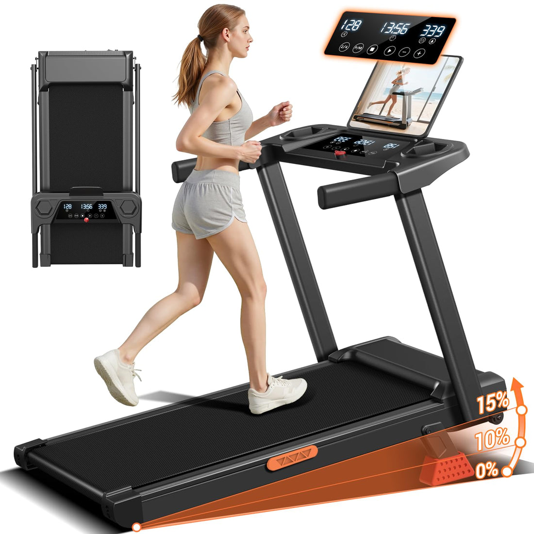 Incline Foldable Treadmill with Handle for Home