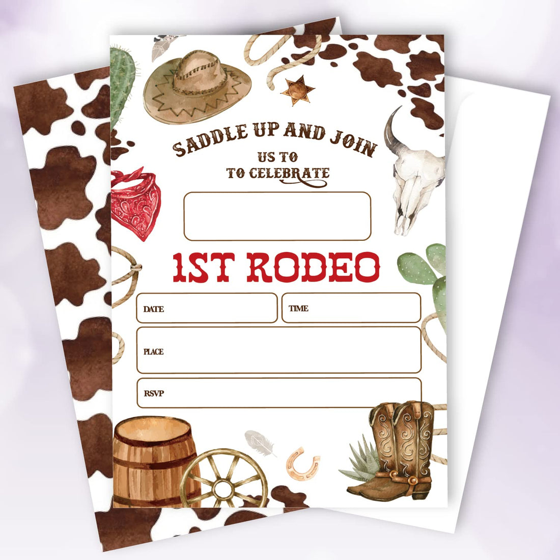 Western Cowboy Rodeo Birthday Party Invitations Set