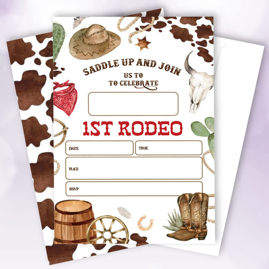 Western Cowboy Rodeo Birthday Party Invitations Set