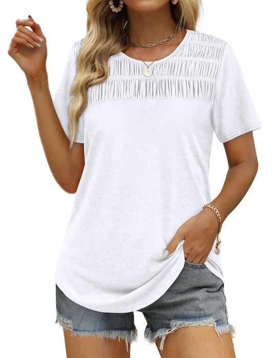 Women's Summer Tops with Smocked Crewneck Design for Trendy Suits.