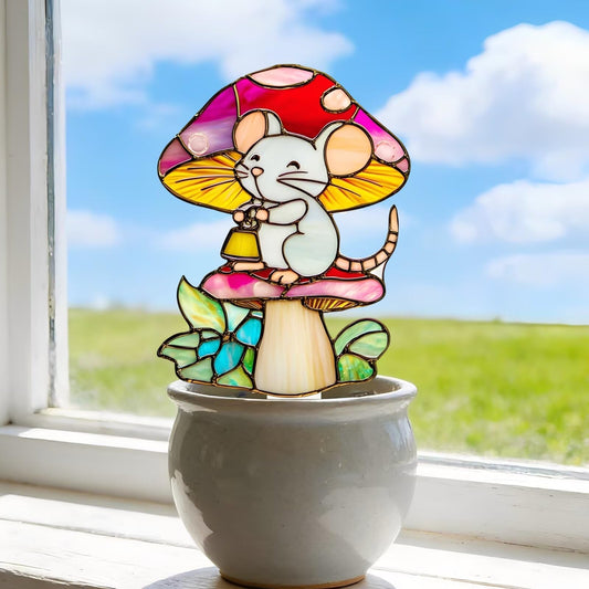 Mushrooms and Mice Acrylic Potted Plant Stake, Decorative Ornament for Indoor/Outdoor Flower Pots,...