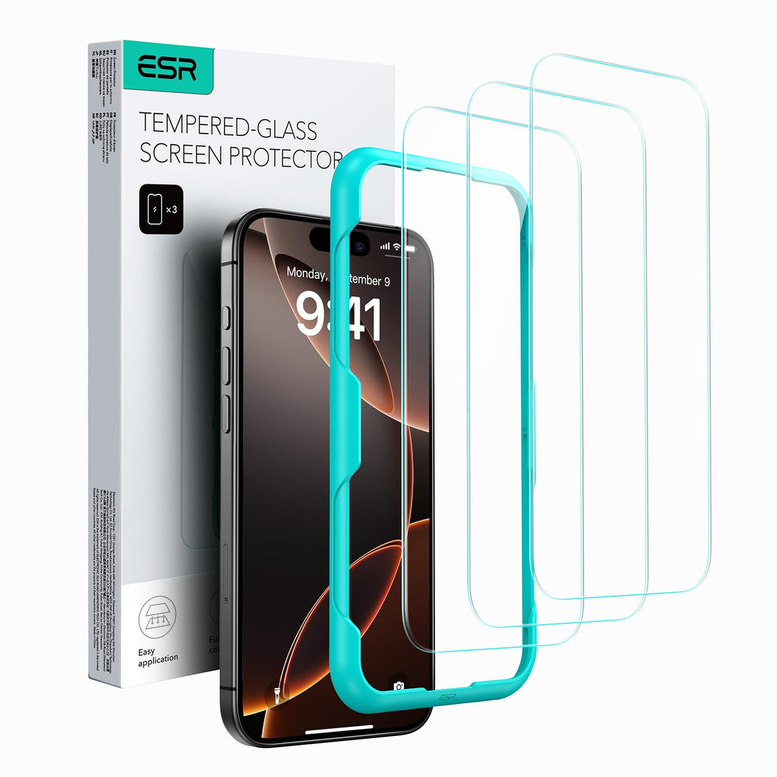 ESR 3 Pack for iPhone 16 Pro Screen Protector, [9H Hardness] [Military Grade Shatterproof] Tempere...