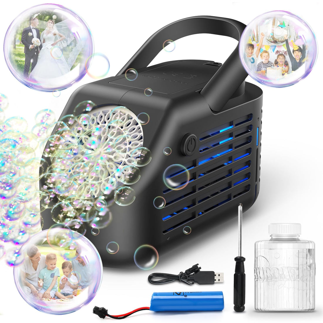 Fansteck Bubble Machine for Kids with Light Effect, 20000+ Bubles Per Minute Rechargeable Bubble Maker Automatic, ...