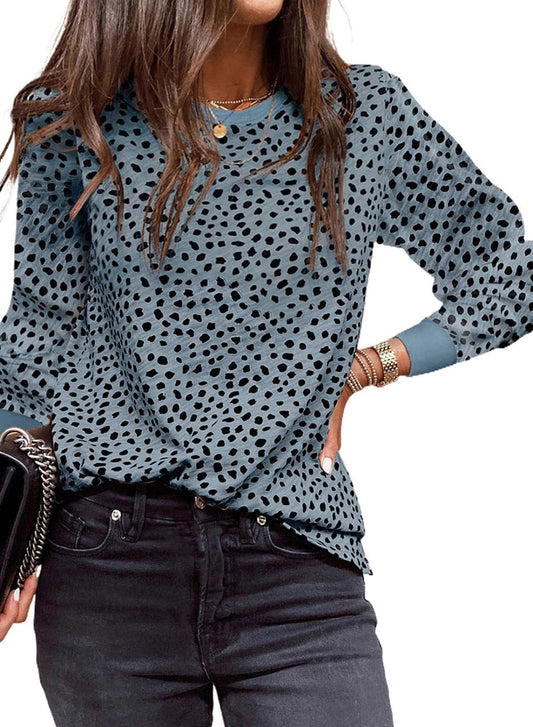 BLENCOT Women Long Sleeve Shirts Crewneck Leopard Print Casual Tunic Lightweight Fall Sweatshirts Basic Top ...