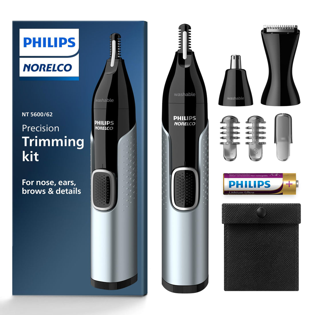 Philips Norelco Nose Trimmer 5000 for Nose, Ears, Eyebrows Trimming Kit, NT5600/62.